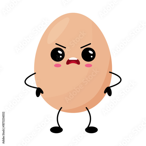 Angry Kawaii Egg Character With Emotional Face