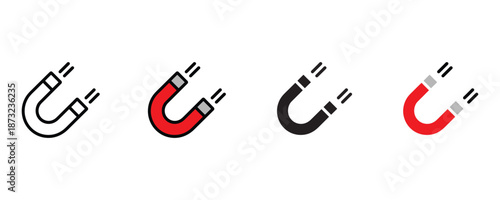 Magnet icon set vector on white background.  magnetic, attraction, force, physics symbol. vector illustration.