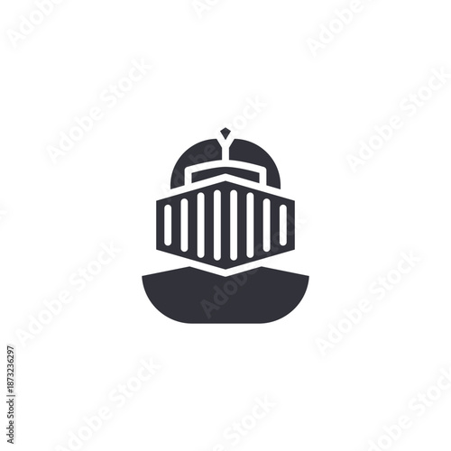 Knight helmet portrait icon symbolizing medieval warriors, royal guards, or historical armor head protection elements.