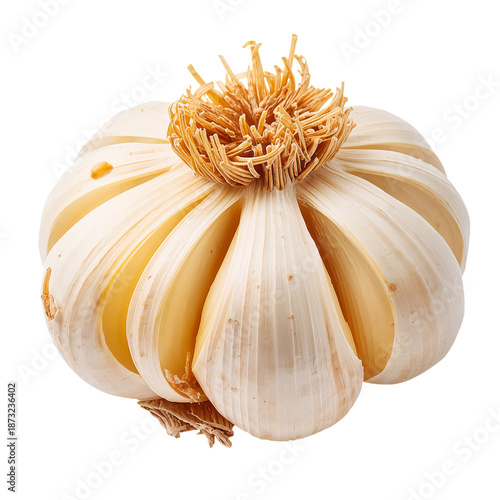 Garlic Bulb With Layers Showing the Structure and Texture in a Simple Arrange...
