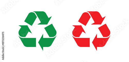 Recycling symbols in green and red on a white background
