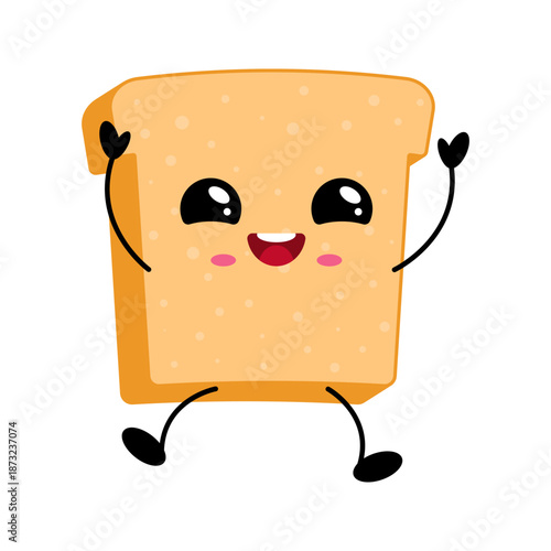 Happy Kawaii Toast Bread Character Jumping