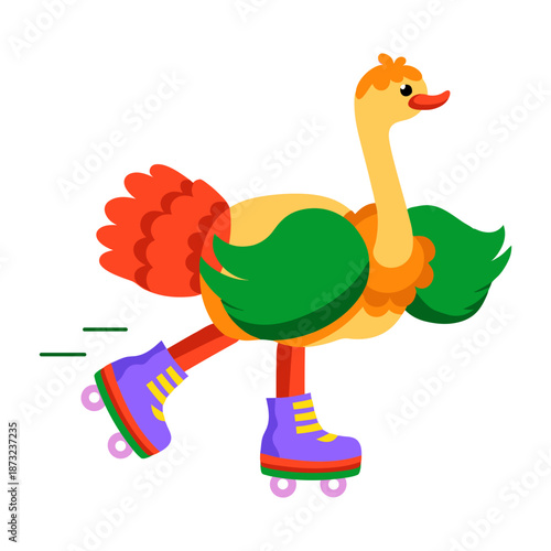 A flat style icon depicting an ostrich 
