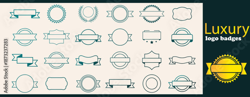 Vintage Luxury premium Retro Logo Badge Vector Set with frame elements, branding emblems collection, decorative label, shapes, certificate seals, sticker silhouettes, stamp, Guaranteed flat shields