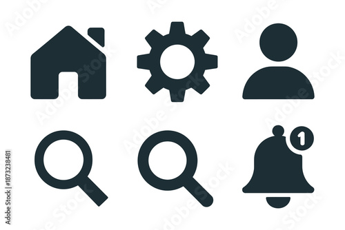 Minimalist icon set for home, settings, user, and notifications