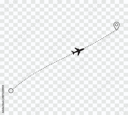 Airplane Flight Path with Destination Pins