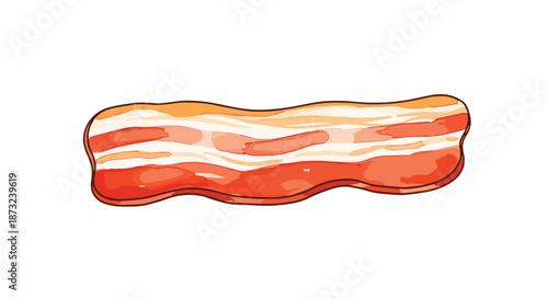 Single slice of crispy cooked bacon is illustrated in a detailed and appetizing vector style with realistic colors and textures.