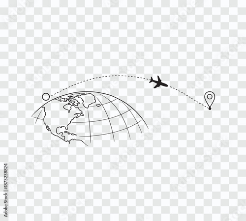 Global Flight Path with Airplane and Destination Pin
