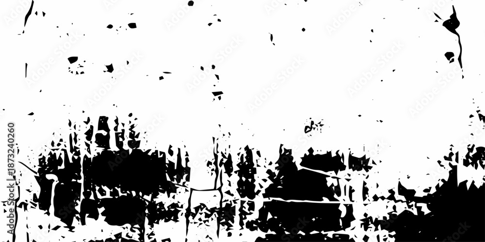 Obraz premium Abstract monochrome grunge background with vertical ink drips, paint splatter fragments, and distressed scratches, creating a raw high contrast texture for modern design use.