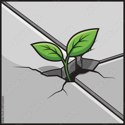 Resilient Green Sprout Breaking Through Concrete Crack