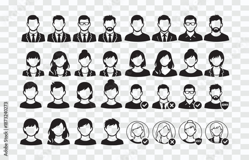 User Profile Avatar Icons Collection for Web and App Black and White User Avatar Icon Set – Male Female Profile Silhouettes