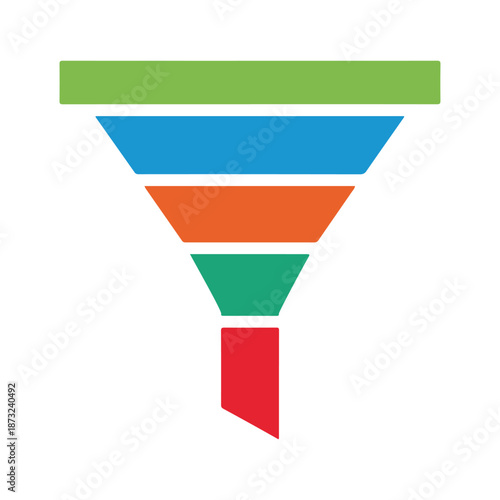 Colorful sales funnel diagram representing business process stages isolated on white background, Vector, illustration