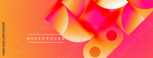 Abstract gradient shapes overlap, creating vibrant orange, pink hues. Text reads background design centered below forms. Modern visual composition.