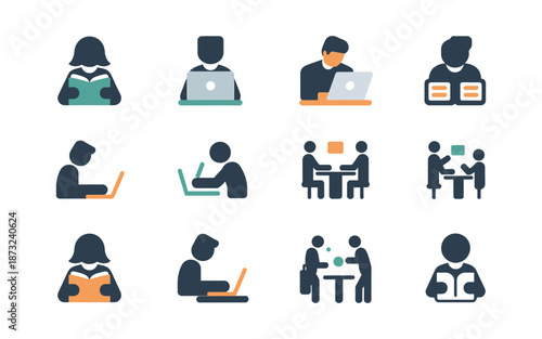 Flat design remote work icons set