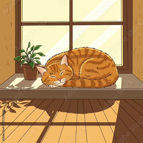 Peaceful Orange Tabby Cat Sleeping Soundly on a Sunny Windowsill