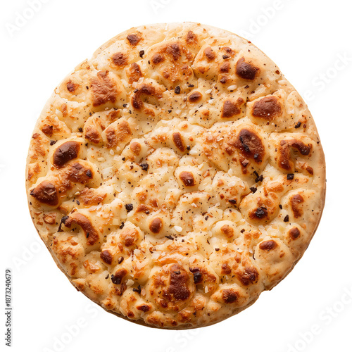 Freshly Baked Cheese Pizza With Golden Crust in a Round Shape Placed on a Whi...