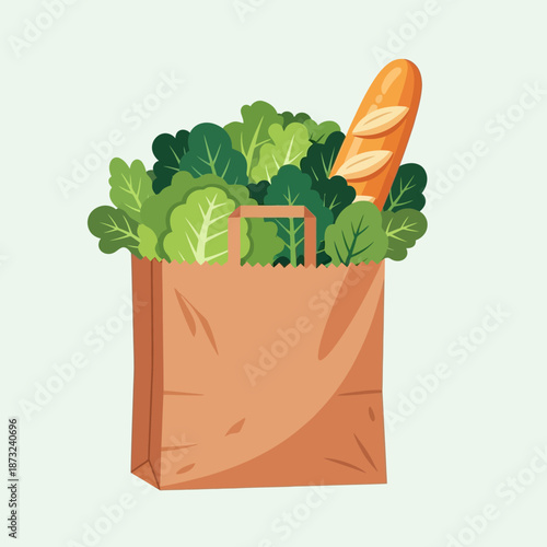 Fresh Groceries Bag with Organic Vegetables and Artisan Bread Loaf
