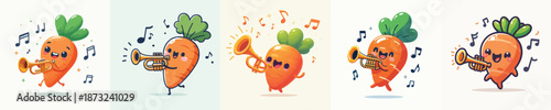 cute carrot vector playing trumpet