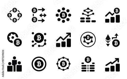 Bitcoin cryptocurrency icons set