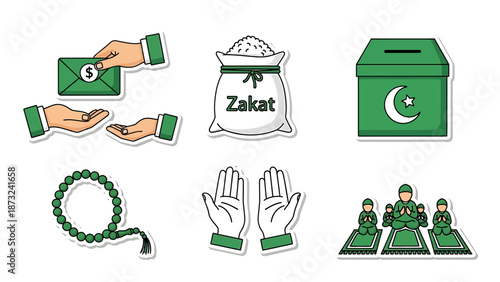 Charitable giving illustrated through various symbolic representations