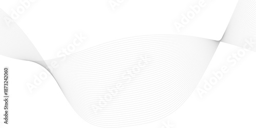 Elegant abstract wave composition with transparent layered grey lines curving smoothly across a crisp white canvas, forming a seamless digital background perfect for tech, corporate branding, data 
