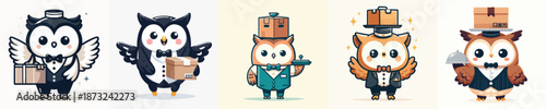cute owl vector carrying cardboard