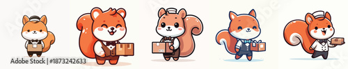 cute squirrel vector carrying cardboard