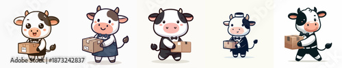 cute cow vector carrying cardboard