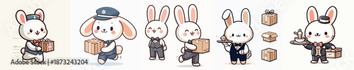 cute rabbit vector carrying cardboard