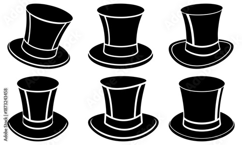 Five black and white magic wizard hats with transparent background magic hat sorcerer hat