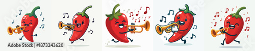 cute chili vector playing trumpet