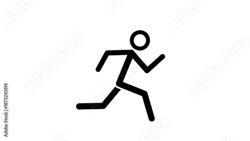 Stick Figure Man Running Fast, Energetic Movement, Isolated White Background