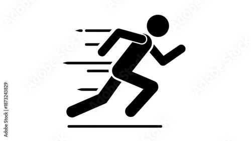 Energetic Stick Figure Person Running Fast with Speed Motion Lines, on Isolated White Background.