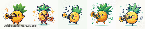 cute pineapple vector playing trumpet