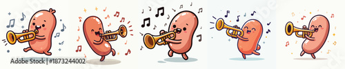 funny sausage vector playing trumpet