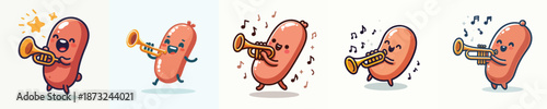 funny sausage vector playing trumpet
