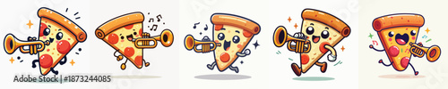 funny pizza vector playing trumpet