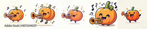 cute pumpkin vector playing trumpet