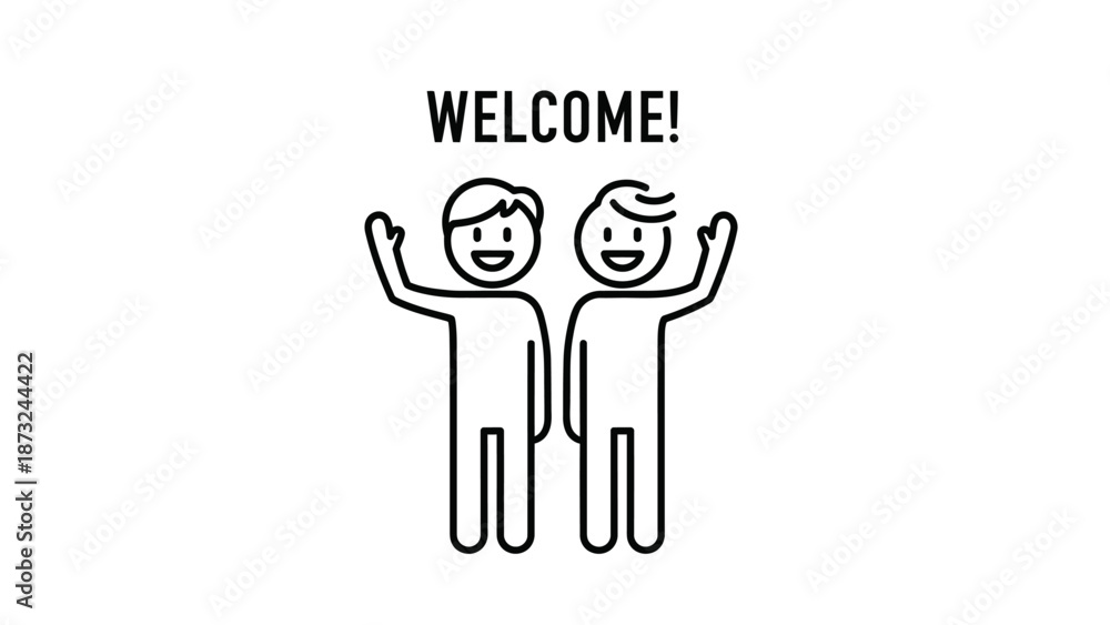 Obraz premium Two Happy Stick Figures Waving Welcome on an Isolated White Background