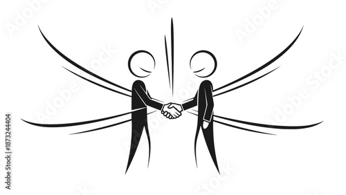 Two Stick Figures Shaking Hands with Straight Lines Indicating Direct Connection on an Isolated White Background