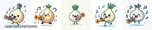 funny onion vector playing trumpet