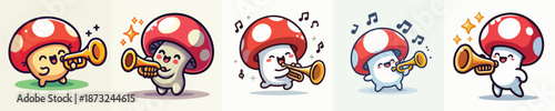 cute mushroom vector playing trumpet