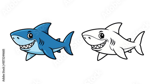 Cartoon Shark Illustration Isolated on White Background