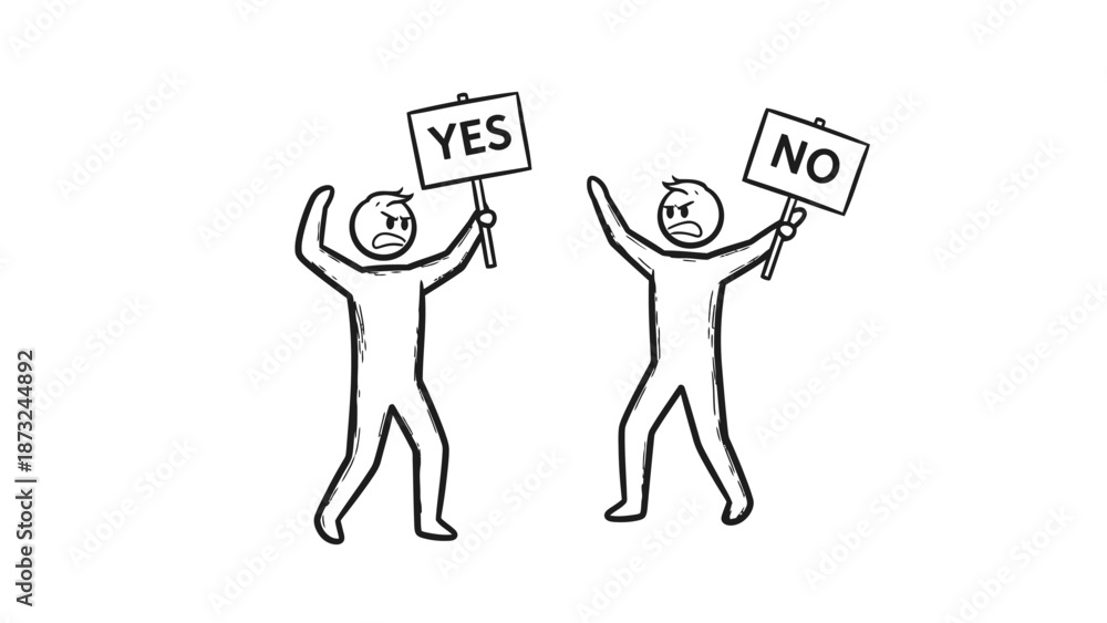 custom made wallpaper toronto digitalTwo Angry Stick Figure Men Arguing, Holding Yes and No Signs, Representing Conflict, Isolated White Background.