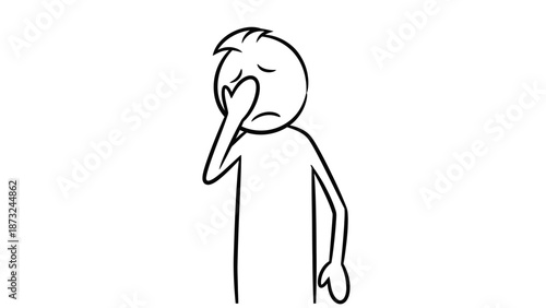 Disgusted stick figure character holding nose with an unpleasant expression, indicating a bad smell or discomfort on an isolated white background.