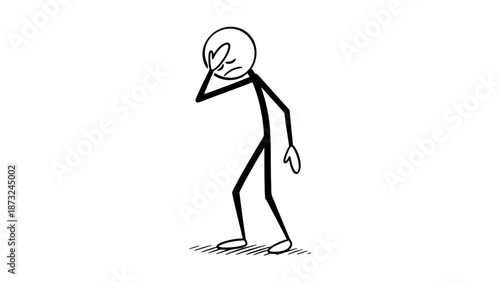 Embarrassed Stick Figure Man Holding His Head in Shame, Expressing Disappointment or Regret in Bright Studio.