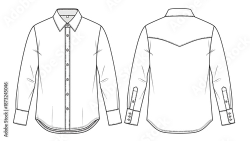Technical drawing of a long-sleeved shirt from front and back views