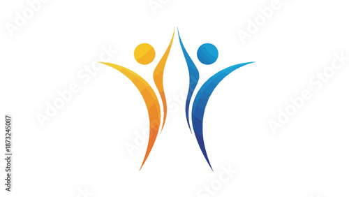 Two People Dancing Together in Modern Minimalist Style Isolated on White Background