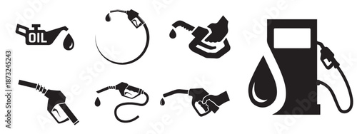 Fuel Pump and Oil Service Icons Set for Gas Station and Automotive Industry
