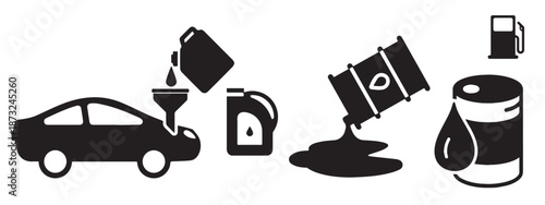 Car Refueling and Oil Spill Concept Icon for Automotive Fuel and Maintenance
